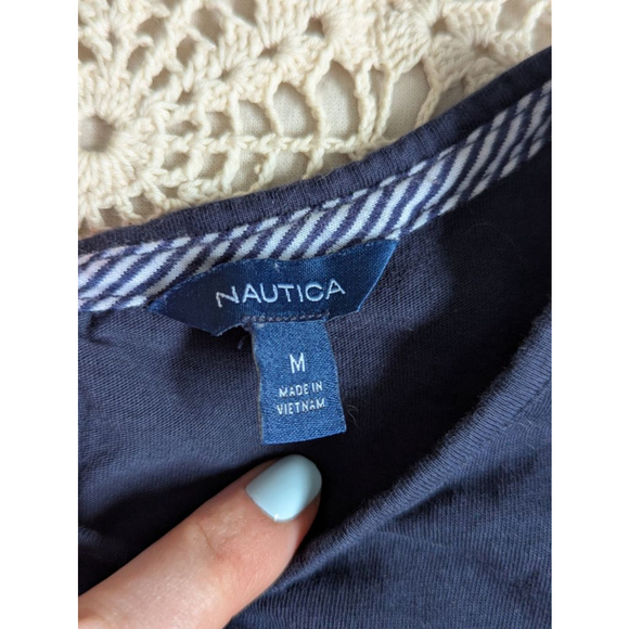 🌈NAUTICA | Navy Short Puff Sleeve Tie-Front Tee M - Picture 8 of 11